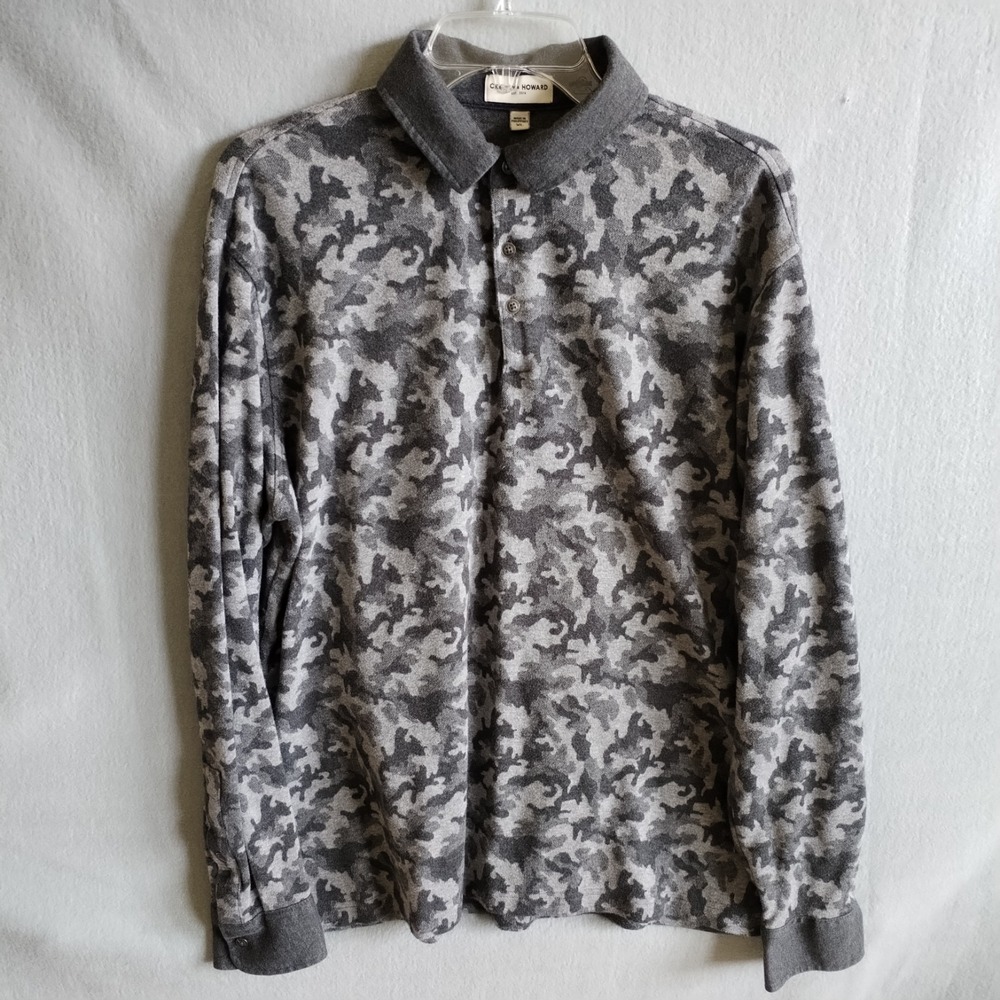 Crosby & Howard Rugby Polo Men's Size XL Gray Camo Preppy Dressy Long Sleeve